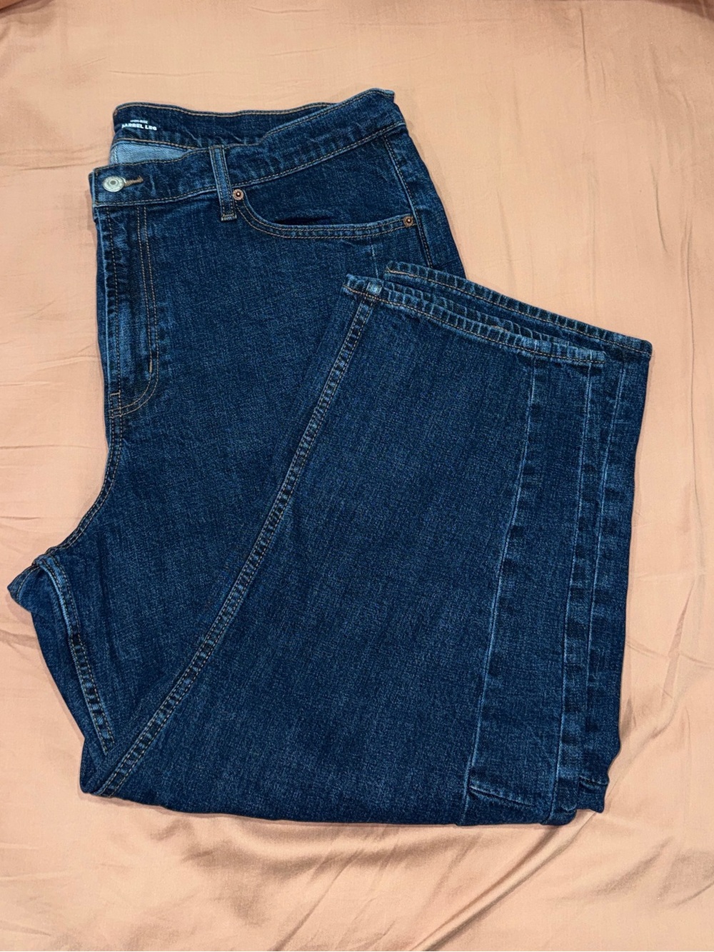 Old Navy Women’s High Rise Barrel Leg Jeans in Dark Blue Denim